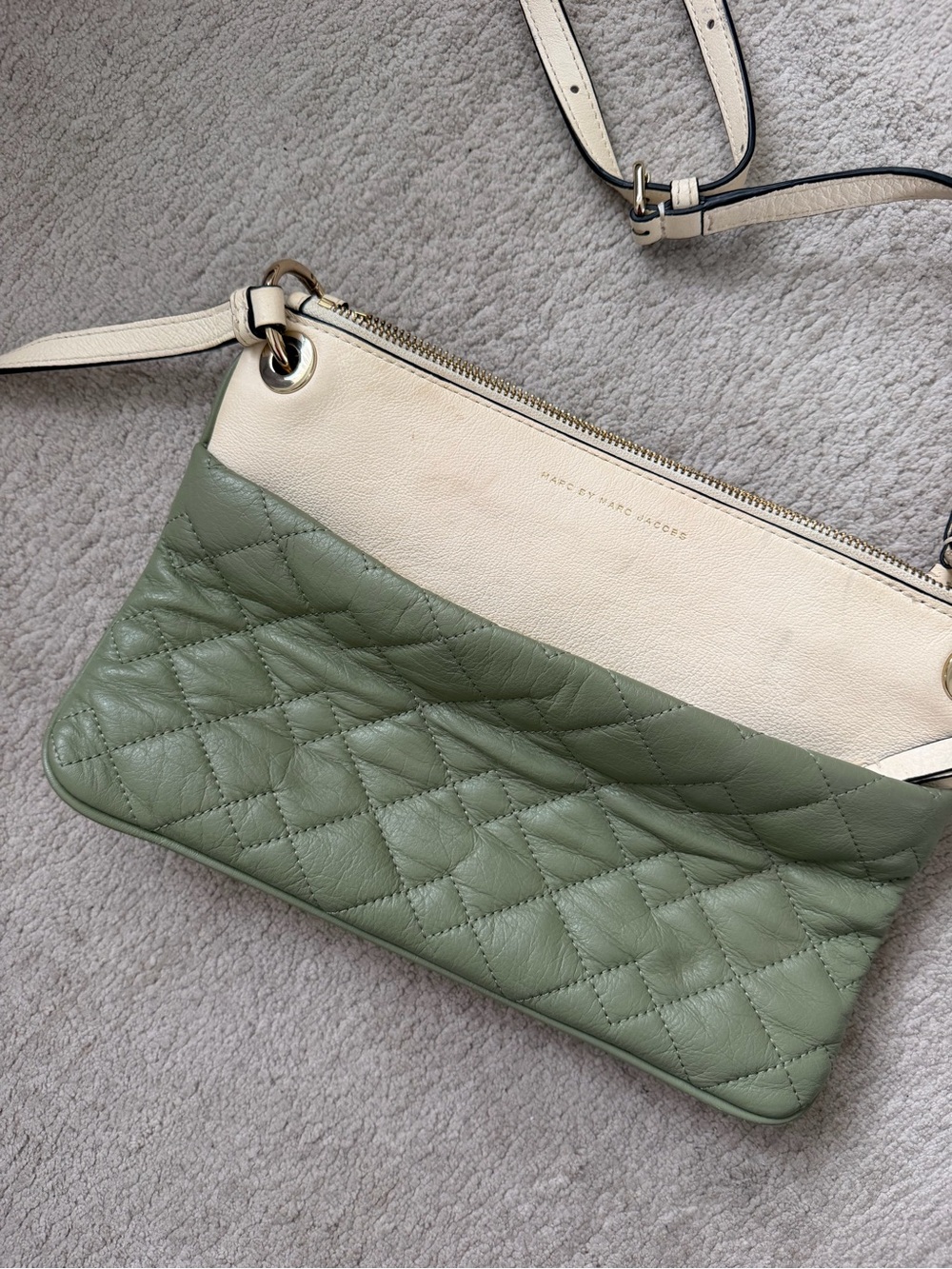 Marc By Marc Jacobs Sage Green and Cream Quilted Leather Crossbody